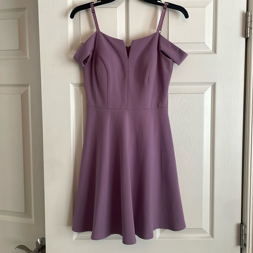 Women’s lavender off-the-shoulder mini dress, size 3